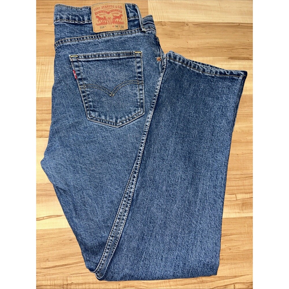 Levis 514 Jeans Mens 34x32 Blue Straight Fit Denim Medium Wash Casual